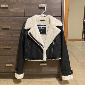 Hollister fur lined leather jacket
